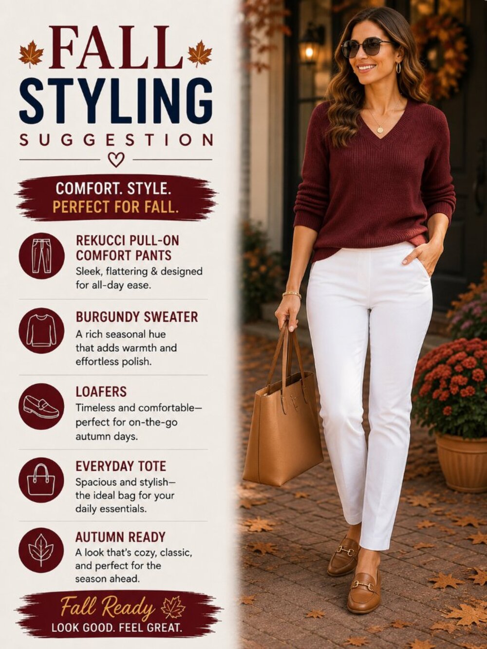 Rekucci White Pull-On Comfort Pants | Fall Stretch Twill Straight Leg - Picture 2 of 8